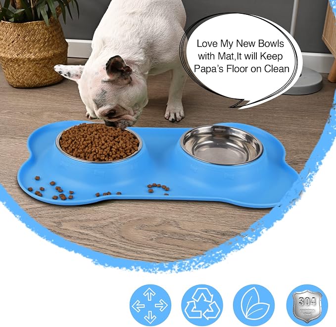 Dog Bowls 2 Stainless Steel Bowl for Pet Water and Food Feeder with Non Spill Skid Resistant Silicone Mat for Pets Puppy Small Medium Cats Dogs - Image 7