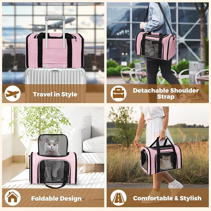 Large Cat Carrier Soft Up to 28 Lbs, Breathable Pet Bag with Steel Frame | Lockable Zippers, Fits Small Big Dog, Kitten, Puppy,Medium Travel Carrying Case for Kennel Car Airline Transport，Pink - Image 5
