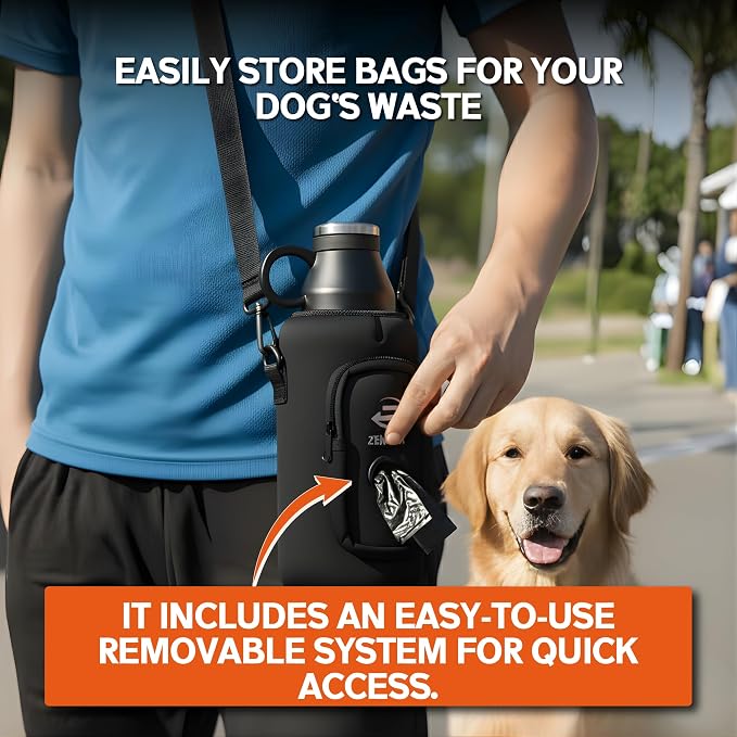 3-in-1 Dog Water Bottle – Insulated Stainless Steel Travel Bottle with Food Bowl, Leakproof, Carrying Bag & Brush - Image 4
