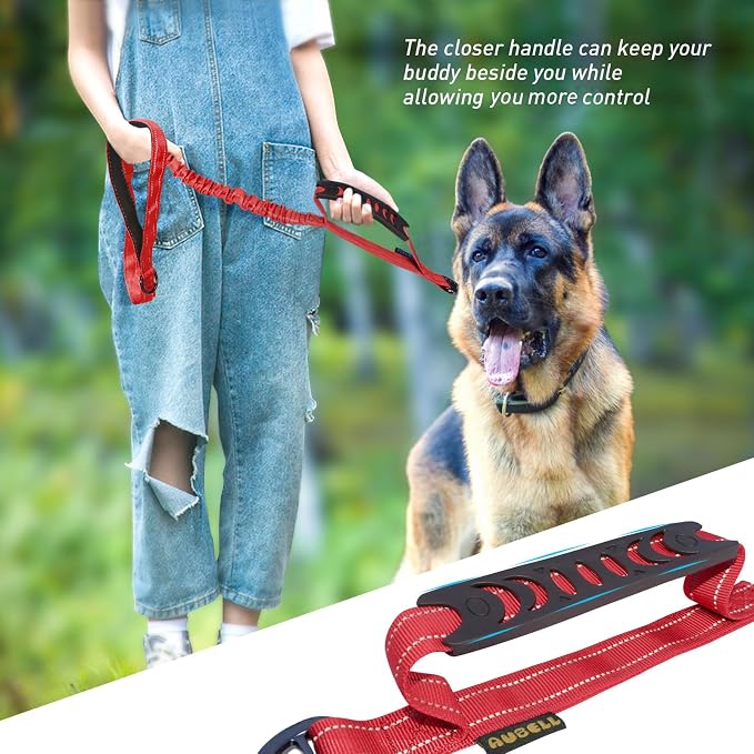 AUBELL Tactical Dog Leash Heavy Duty,4-6ft No Pull Bungee Leash,Red | Reflective Dog Leash for Medium Large Dogs with Comfortable Padded Double Handle,Car Seat Belt,360 Degree Rotating Carabiner - Image 7