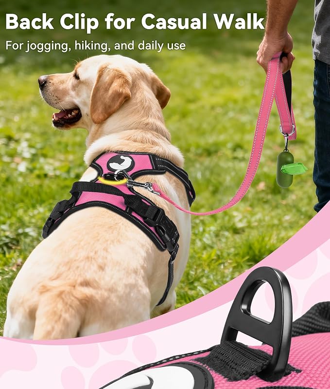 Joytale No Pull Dog Harness Medium Sized Dog, Front Clip, Pink | Grab Handle for Instant Control, Padded & Adjustable Vest, Sturdy Metal D-Rings, for Safe Training & Daily Walking - Image 4