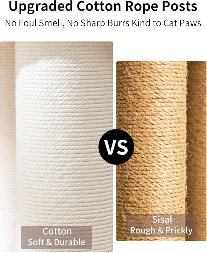 Cat Tree for Large Cats Modern Senior Friendly Wide Shelves 37.4'' | Wide shelves, cotton scratching posts, super sturdy base, cozy perch, interactive toys, luxury fabric - Image 6