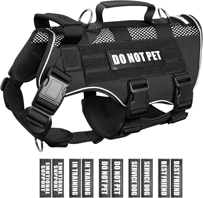 WINSEE Tactical Molle Vest Mesh Dog Harness with 10 Removale Pet Patches | Breathable Service Dog harness with Double Soft Padded Handle for Large Dog, Reflective Military Pet Vest for Walk Hiking by WINSEE