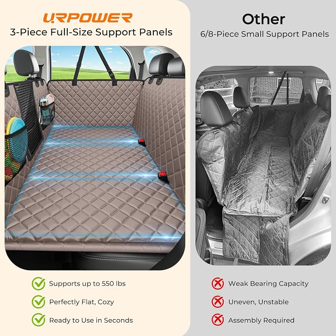 URPOWER Back Seat Extender for Dogs, Large Hard Bottom Dog Car Seat Cover | Supports 550 lbs, Stable 3-Panel Hard Bottom, Added High-Density Foam for Comfort, Waterproof 900D Oxford, 45% More Space - Image 5