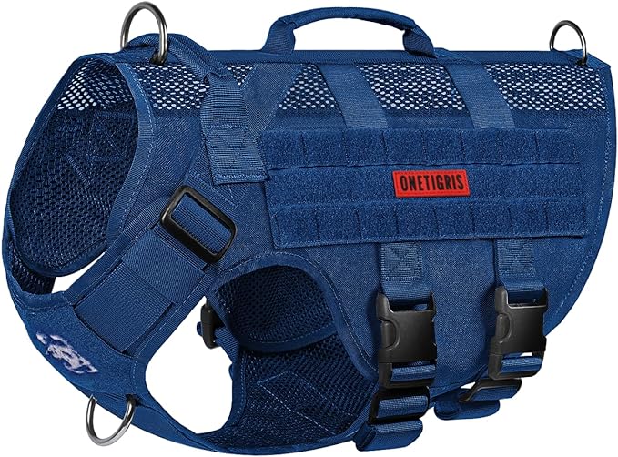 OneTigris Tactical Dog Harness for Small Medium Large Dogs, Mesh Design Service Dog Vest Breathable Military Dogs Molle Vests with Handles, Harness for Walking Hiking Training (Blue, L) by OneTigris