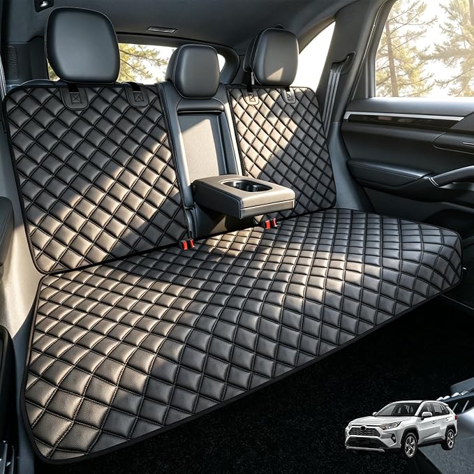 Car Rear Seat Protector, PU Leather Dog Bench Seat Cover for Back Seat | Under Child Car Seat, Fit Middle Armrest for SUVs,Sedans, Seatbelt Access, Easy Cleanup, Anti-Scratch, Waterproof, Anti-Slip by Btefd