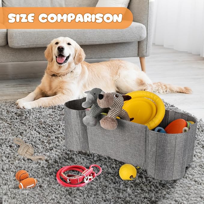 Lukeline Large Dog Toy Basket, Bone Shape Dog Toy Storage Box, Foldable Fabric Storage Bin for Pet toys and Pet Supplies, 26.4 * 12.6 * 9.5 Inches (1 Pack-Grey) - Image 3