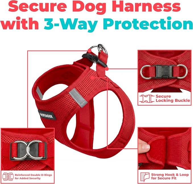 Voyager Step-in Air Dog Vest Harness - Red, XXX-Small | 11 - 12" in Chest, Reflective Bands, All Weather Breathable Air Mesh, Cats Compatible, Lightweight, Fast Drying - Image 2