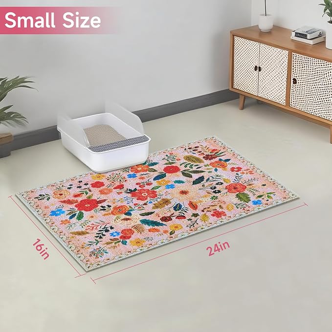 Cat Litter Mat, 24" x 16" Litter Box mat, Upgrade Non-Slip Kitty Litter mat, Traps 100% Litter, Soft on Kitty Paws, Easy Clean for Scatter Control, Bohe cat Food mat, Urine Waterproof - Image 7