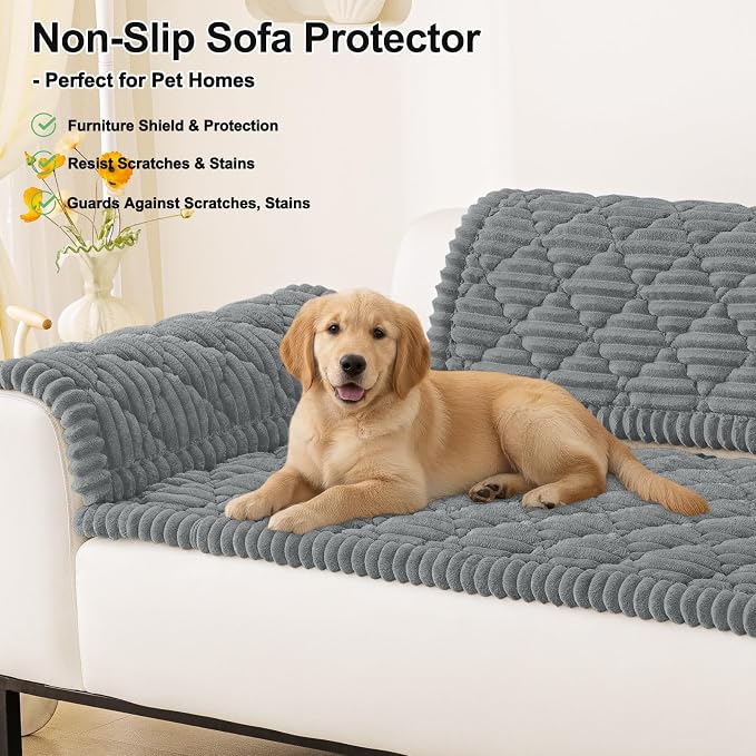 Smiry Couch Cover for Dogs Washable, Non Slip Fuzzy Pet Sofa Protector | Soft Thick Furniture Cover for Sofa, Loveseat and Sectional, Scratch & Pet Hair Resistant (Grey, 27.6" x 59") - Image 11