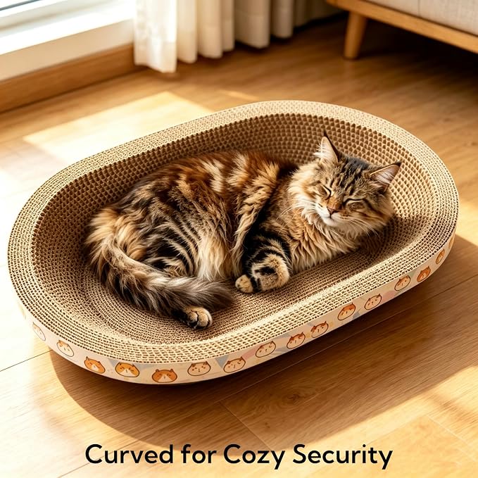 3 Pack Large Cat Scratcher Cardboard, Oval Cat Scratcher Bed Cat Scratch Pad Board Lounge Couch for Indoor Cats Bowl Shaped Cat Scratching Post Nest for Cats Grinding Claw Furniture Protector - Image 2