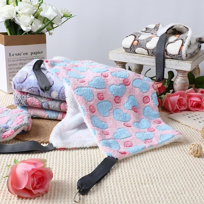 8 Pcs Cat Hammock for Cage, Pet Hammock Bed, Reversible Hanging Cat Hammocks Soft Bed, with Straps and Metal Hooks for Kitten Indoor Puppy Rabbits Feral Animals Shelters(Heart Style) - Image 3