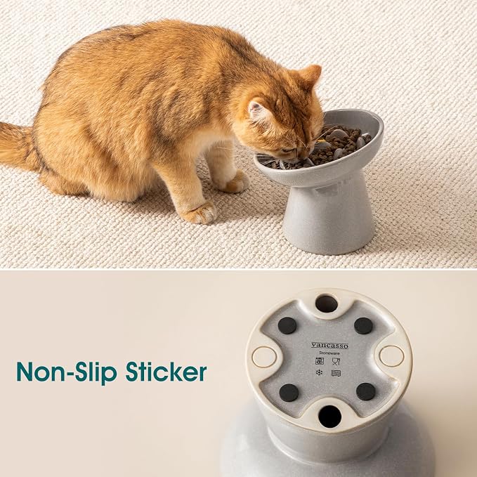 vancasso Ceramic Slow Feeder Cat Bowl, 6.25 Inch Elevated Cat Slow Feeder Bowl, Anti Vomiting for Dry and Wet Food, Grey - Image 6