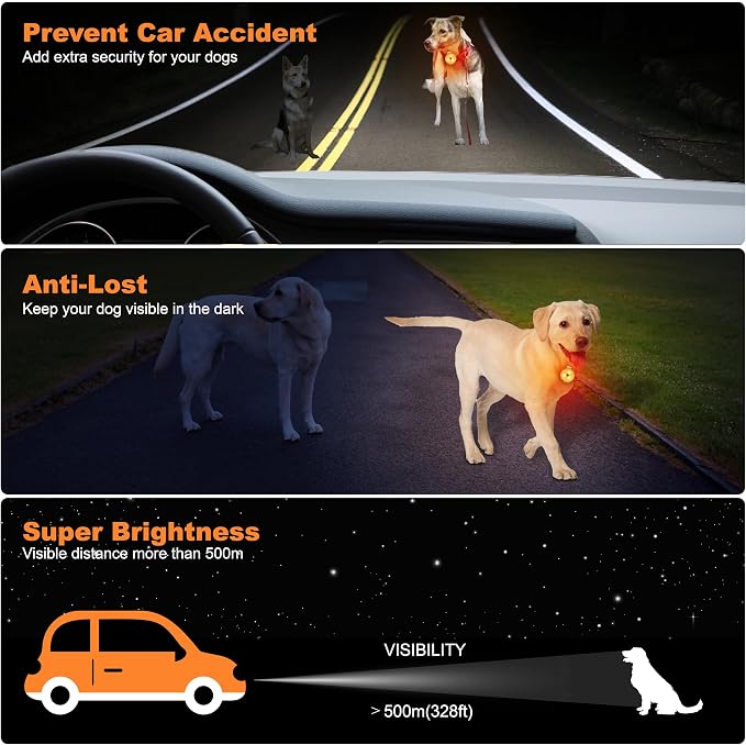 AHJ Dog Collar Light, 2 Pack Dog Safety Lights for Night Walking, USB-C Rechargeable Dog Light Clip-On LED for Kids' Backpacks, Dogs, Runners, Joggers, Cyclists, Camping & Hiking - Image 3