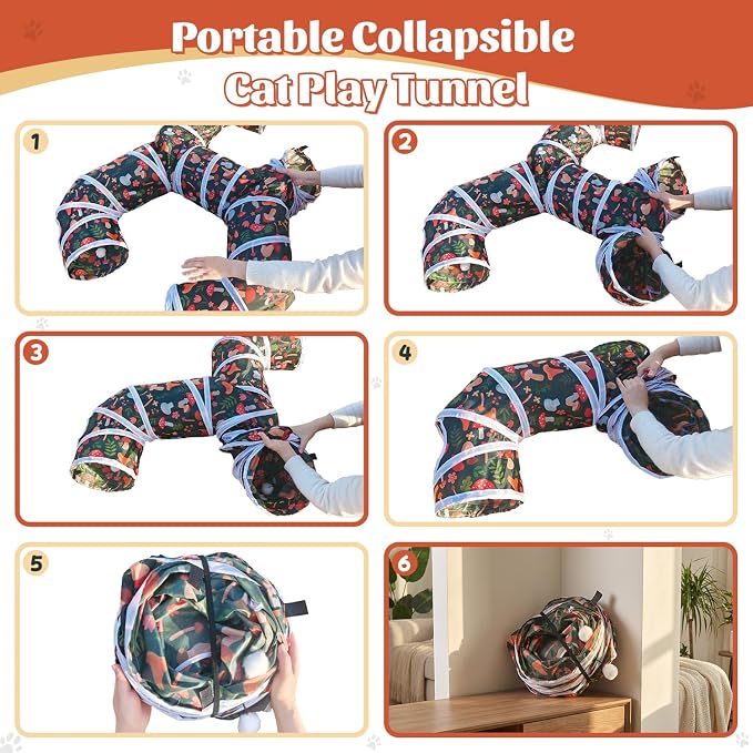 Cat Tunnel for Indoor Entertainment, Tear-Resistant Cat Play Tube with Play Ball, Collapsible Pet Tube with Interactive Peephole, Ideal for Outdoor Exercise for Kittens Puppies Rabbits (8-Shaped) - Image 6