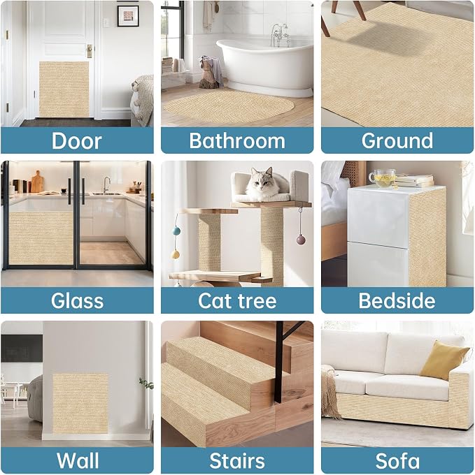 Heavy Duty Cat Scratch Mat for Couch (Khaki, 78.7" x 15.8") | Self-Adhesive Trimmable Cat Scratcher Carpet, Furniture Protector & Climbing Pad for Cats, Sofa, Door & Cat Tree - Image 7