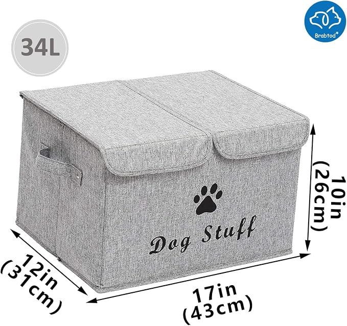 Large Dog Toys Storage Box Canvas Storage Basket Bin Organizer with Lid - Collapsible Linen Bin Ideal for Organizing Dog Cat Toys and pet stuff-PP Boad-17" x 12" x 10" - Snow Gray - Image 7