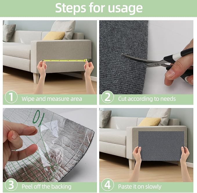 Cat Scratch Mat 120"x15.8",Cat Scratch Carpet Trimmable Self-Adhesive Cat Scratch Pad,Decorative Cat Tree Shelf，Cat Wall，Cat Scratching Post,Cat Couch Protector(Grey) - Image 6