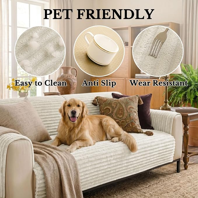 Smiry Waterproof Couch Cover for Dogs, Washable Non Slip Plush Protector | Waterproof Protection, Plush Flannel, Non Slip Backing, Pet Hair & Scratch Protection, Soft Cover (36" x 63") - Image 5