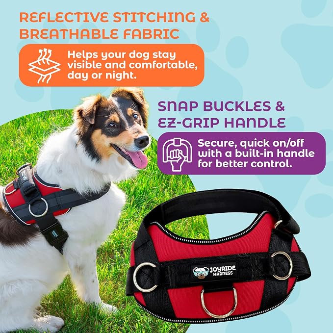 Joyride Basic Dog Harness 1.0 | Red Rush | L | Adjustable pet vest with 3 side leash rings for training, walking and improved control for small, medium or large dogs - Image 5