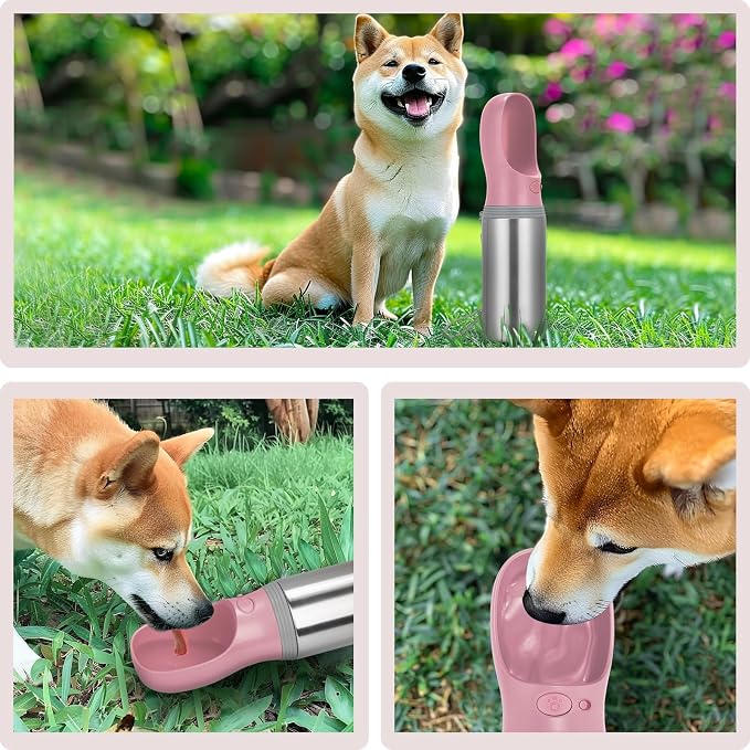 Portable Dog Water Bottle, 14 OZ Stainless Steel Pet Water Dispenser | Leak Proof Pet Water Dispenser with Drinking Feeder, Durable, Use for Dog Travel, Walking, Hiking, and Outdoor Activities - Image 7