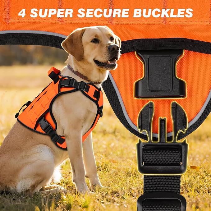 WINGOIN Orange Tactical Dog Harness for Large Dogs,No Pull Dog Harnesses | Heavy Duty with Handle,Adjustable Reflective,Military K9 Style,xl Size Pet Vest,for Husky Doberman,for Walking Hiking - Image 4