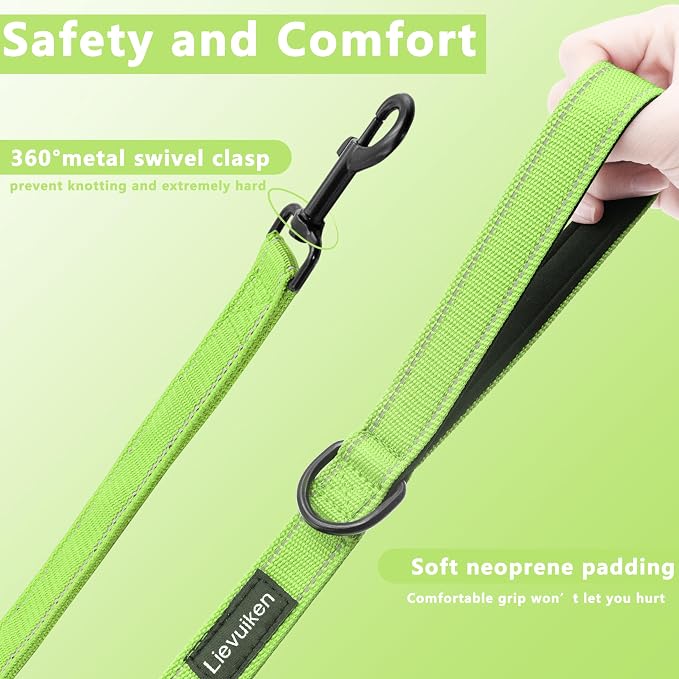 Dog Leash 6ft Long,Double Handle Dog Leash for Control Training | Heavy Duty Dog Leads with Traffic Padded Handles, Reflective Leashes for Small Medium Large Dogs(6ft, Green) - Image 3