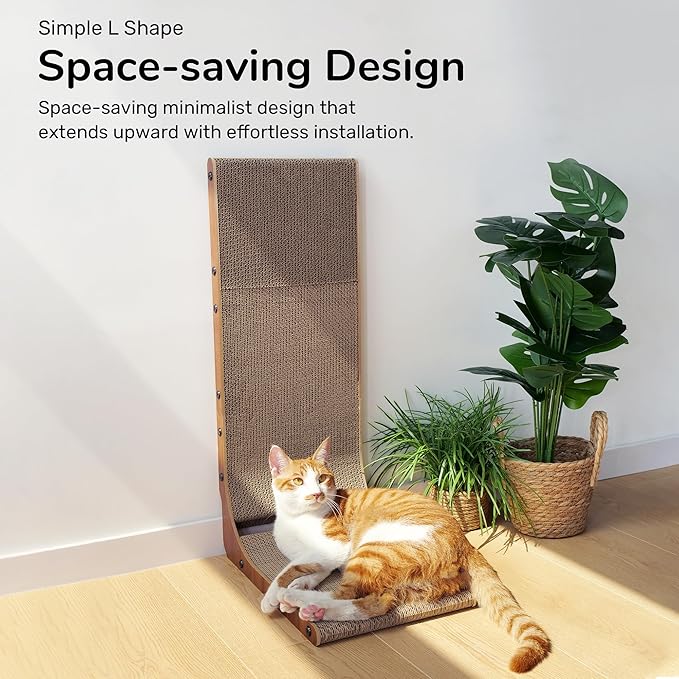 FUKUMARU Cat Scratcher for Indoor Cats, 26.8 Inch Cat Scratch Pad L Shaped | Cardboard Cat Scratcher, Vertical Cat Scratching Board with Ball Toy, Walnut Color, 1 Pack - Image 4