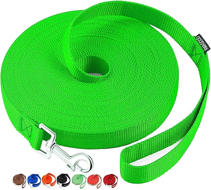 AMAGOOD Dog/Puppy Obedience Recall Training Agility Lead-15 ft 20 ft 30 ft 50 ft Long Leash-for Dog Training,Tie Out,Play,Safety,Camping (20Feet x 1Inch, Green) by DOGLEASH