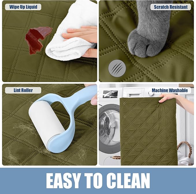 Smiry Waterproof Reversible Dog Bed Cover Pet Blanket | Pet Friendly, Soft Fabric, Washable Dog Blanket for Furniture Bed Couch Sofa, Checkered (82"x120", Green/Navy) - Image 5