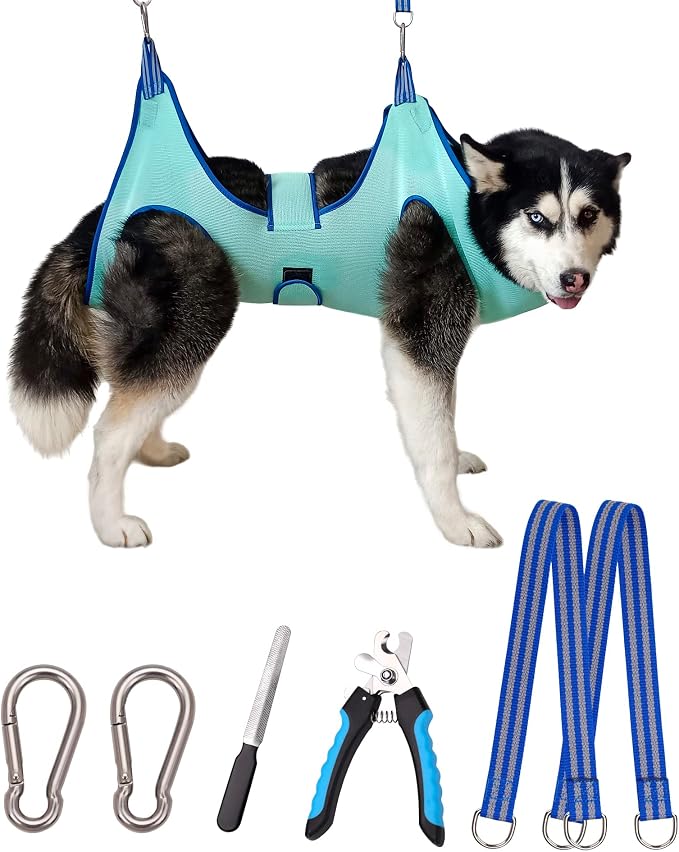 Kkiimatt Dog Grooming Hammock Harness, Hanging Harness Holder for Nail Clipping, Nail Trimming Hammock with Wide Strap, Grooming Sling Hanger Restraint Bag for Claw Care (XX-Large 65 LB Max/Turquoise) by Kkiimatt