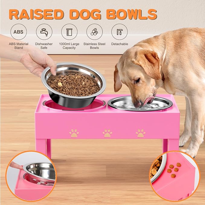 Elevated Dog Bowls with 2 Stainless Steel Bowls, 5-Height Adjustable Stand (3.1", 9" to 12"), for Improved Digestion & Neck Support, Easy Clean, Non-Slip Base Raised Feeder for Medium Large Dogs - Image 4