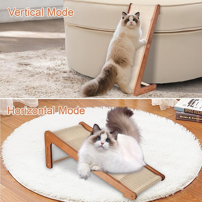 Large-28.5" Sisal Cat Scratcher of L-Shaped Solid Wood Cat Scratching Post - Beechwood Base, Natural Sisal Woven Scratching Pad, Durable, Furniture Protector for Cats' Clawing and Play - Image 4
