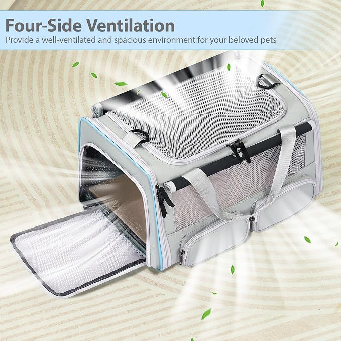 Cat Carrier for Pets up to 15 lbs, Soft-Sided Collapsible Pet Carrier | Upgraded Sturdy Base, Privacy Curtain and 2 Storage Bags Provide Comfort, Privacy and Convenience for Cats and Small Dogs - Image 3