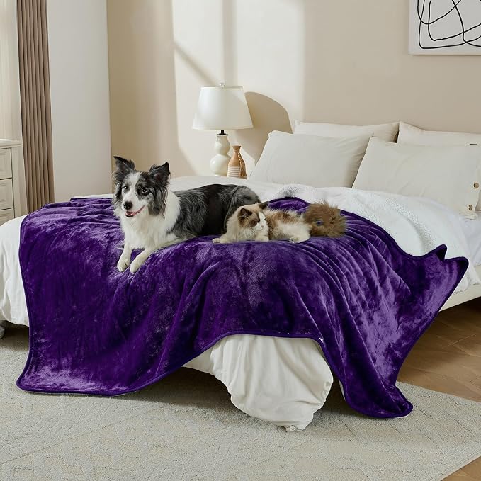 Soft Waterproof Blanket for Bed Couch Sofa, Dark Purple, 60x80inches | Liquid Pee Proof Pet Blanket for Dog Puppy Cat, Reversible Sherpa Fleece Blanket for Couch Cover, Furniture Protector - Image 4