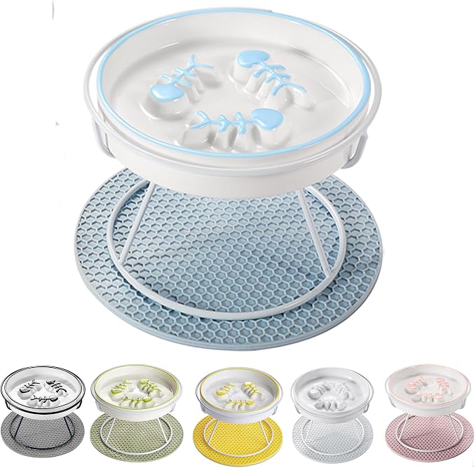 Ceramic Fish-Bone Slow Food Bowl for Cats and Dogs, Dishwasher Safe, Non-Toxic, Engaging Design, Prevents Obesity | Ceramic Bowl Elevated Anti Vomit Whisker-Friendly Wet & Dry Food by Trundisan
