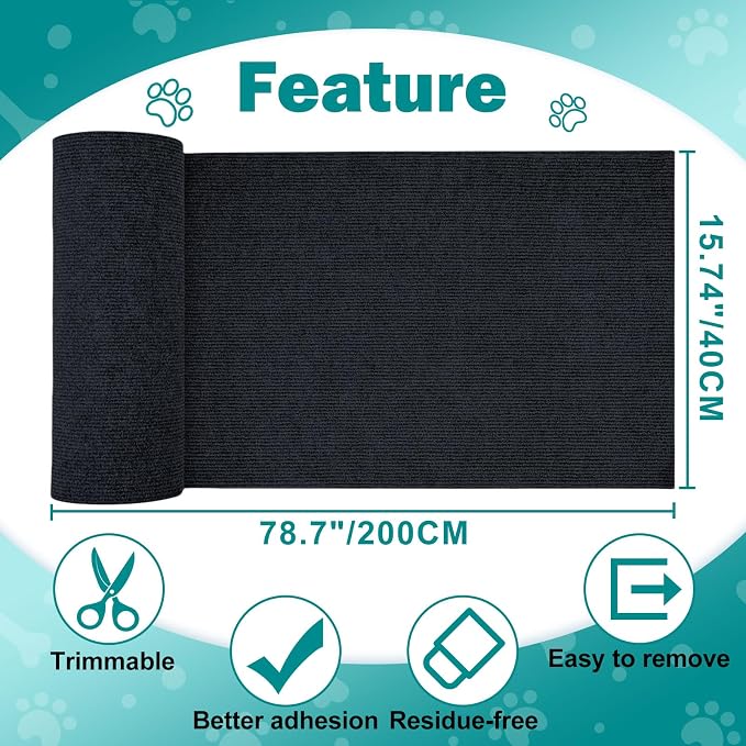 ENONCI 78.7x15.8 Cat Scratch Pad, Furniture Protector for Couch Corners | Trimmable, No-Shedding Cat Scratch Pad with Self-Adhesive Backing for Climbing, Protects Walls, Carpet and Couch - Image 7