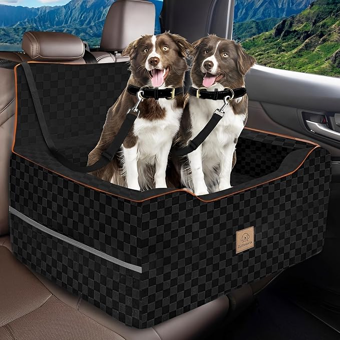 Large Dog Car Seat for Back Seat – Removable Dog Booster Seat & Washable Pet Car Seat for Medium & 2 Small Dogs up to 60lbs – Safety Straps & Storage Pocket – Travel & Home Use (Black) by Unknown