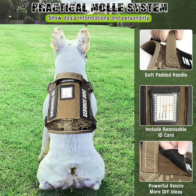 Tactical Service Dog Vest and Leash Set with 10 Patches Camo S | Adjustable No Pull Service Dog Harness for Small Sized Dog with Dog Seat Belt,Reflective Easy Walk for Training Hiking - Image 3