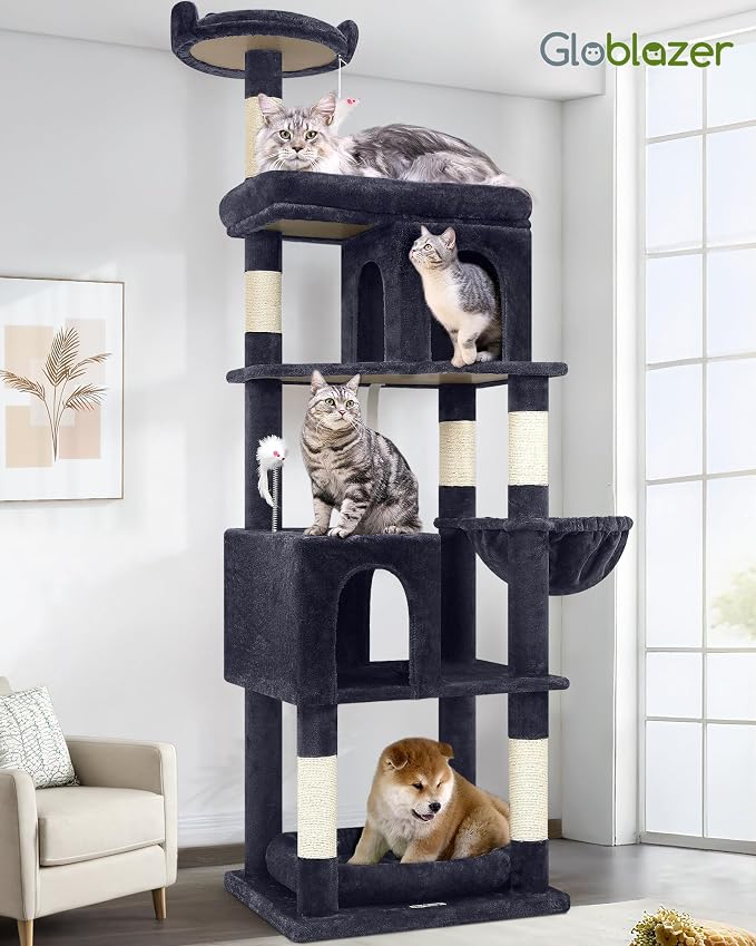 Globlazer Heavy Duty Cat Trees for Large Cats, Sturdy 72in Maine Coon Cat Tree for Large Cats 20 lbs+ Heavy Duty Cat Tower for Adult Biggest Cat with 6 Scratching Posts, Hammock, S72, Dark Gray - Image 7