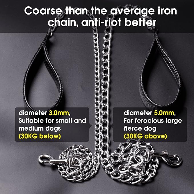Premium Chain Heavy Duty Dog Leash, 4 ft. x 5.0 mm | Padded Handle for Large & Medium Size Dogs - Image 5