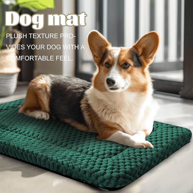 Dog Bed Crate Mat, Soft Durable Washable Anti-Slip Kennel Pad for Dogs & Cats, Reversible (Dark Green, S(24"*18"*1.5")) - Image 2