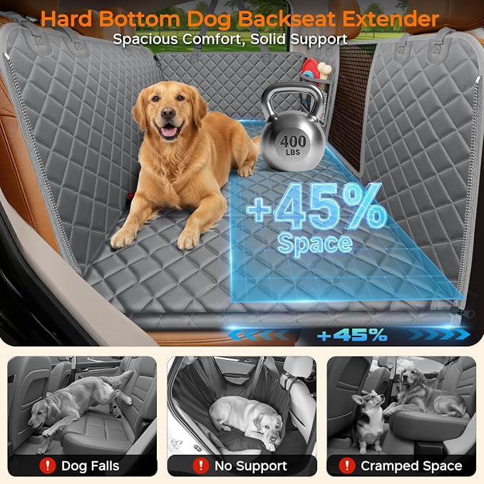 URPOWER Hard Bottom Dog Car Seat Cover, Back Seat Extender for Cars & SUVs | 400 lbs Support, 45% More Space, Waterproof, Mesh Window, Scratch Resistant, Non-Slip, Easy Care, Dog Seat Belt Included - Image 2