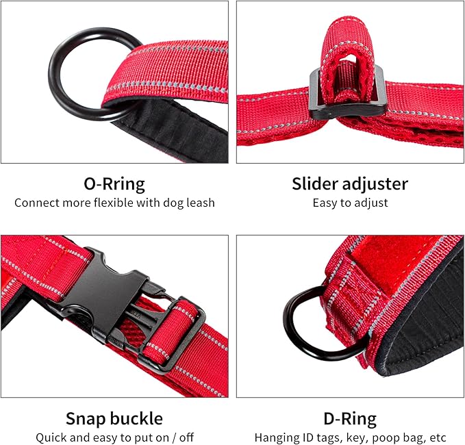 Annchwool No Pull Dog Harness with Padded Handle+5 Ft Leash,Reflective Strip Escape Proof and Quick Fit to Adjust Dog Harness,Easy for Training Walking for Small & Medium and Large Dogs(Red-Set,XL) - Image 3