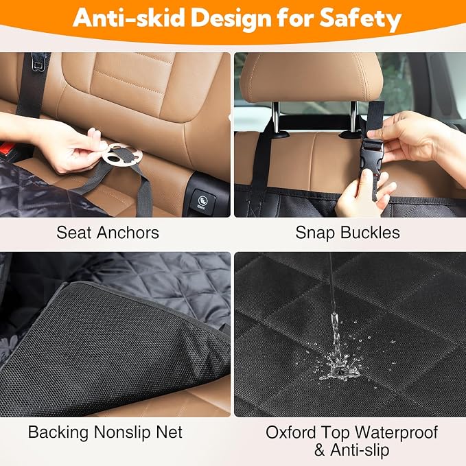 Kytely Dog Car Seat Cover for Back Seat, Waterproof Hammock for Car&SUV | Side Flaps with Zippers, Mesh Window, 600D Oxford, Anti-Scratch Nonslip Backseat Protector, Dog Seat Belt Included - Image 7