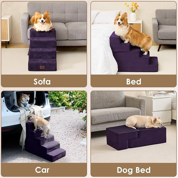 EHEYCIGA Dog Stairs for High Bed 22.5" H, 5-Step Dog Steps, Purple | Pet Steps for Small Dogs and Cats for Bed, Non-Slip Balanced Pet Ramp Indoor - Image 7