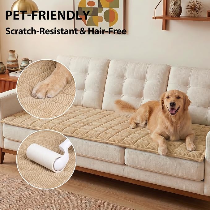 Fixwal Waterproof Corduroy Dog Couch Cover, 27.6" x 70.9", Coffee | Integrated TPU Barrier, Non-Slip Backing, Machine Washable, Pet Friendly, Easy Clean Pet Hair, Soft Sofa Cushion Protector - Image 6
