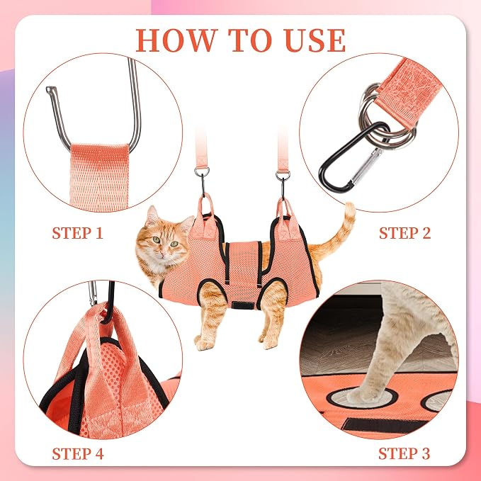 PatiencET Dog Grooming Hammock Kit | For Cats & Dogs up to 17 lb, Hanging Harness and Sling for Nail Trimming, Includes Clippers/Trimmer, File & Comb, Orange S - Image 4