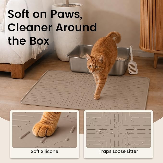 Cat Litter Mat, 23.5x16 Silicone Trapping Mat Beige | for Kitty Litter Box, Easy Clean, BPA Free Rubber, Center Litter Collection, Easy Pour-Back, Waterproof, Odor-Resistant - Image 3