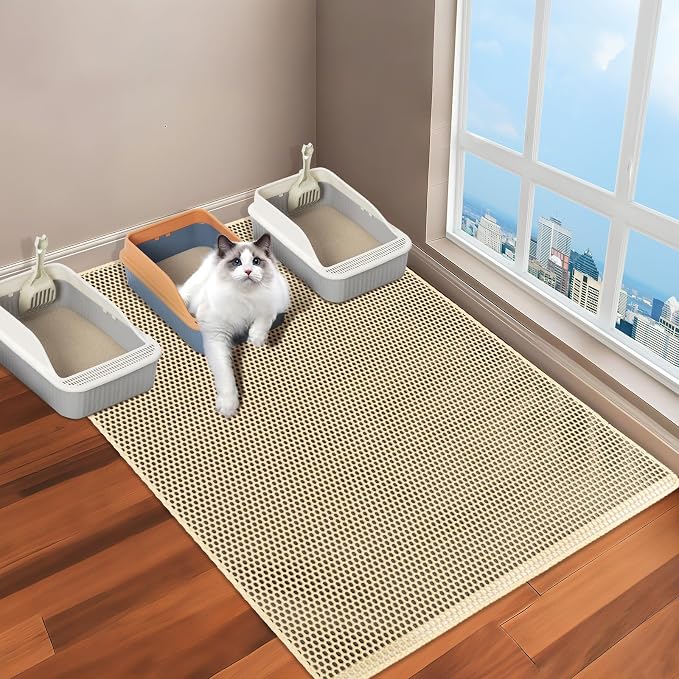 Cat Litter Box Mat-Super Large 47''x36'' Litter Trapping Mat for Cat-XXL Litterbox Matt for Floor-2 Layer Catcher Rug for Pet kitty Litterbox-Waterproof Urine Proof,Non-Slip by USHARP